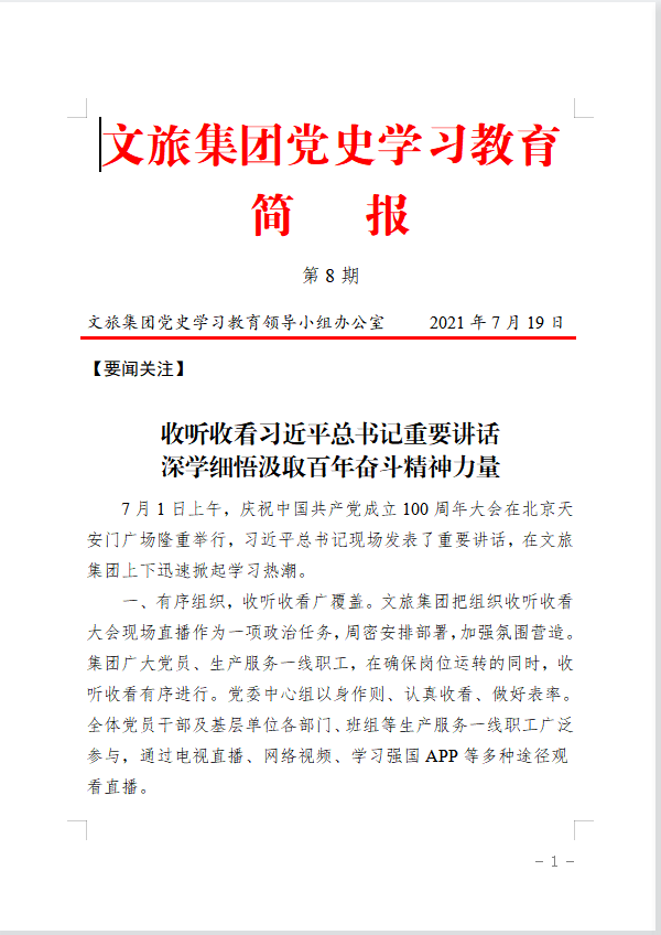 文旅集团党史学习教育简报（第8期）